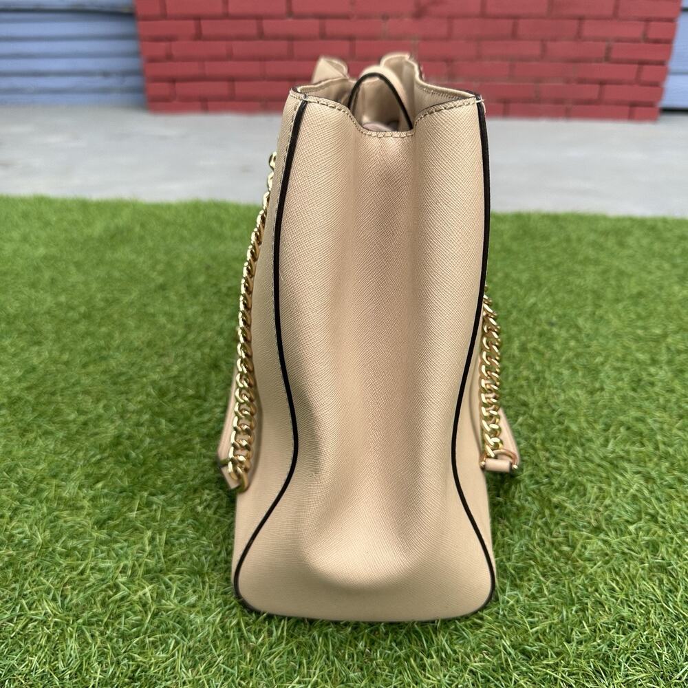Michael Kors Ellis LG Saffiano Leather Shoulder Tote Satchel Oyster Preppy Glam - Picture 5 of 15